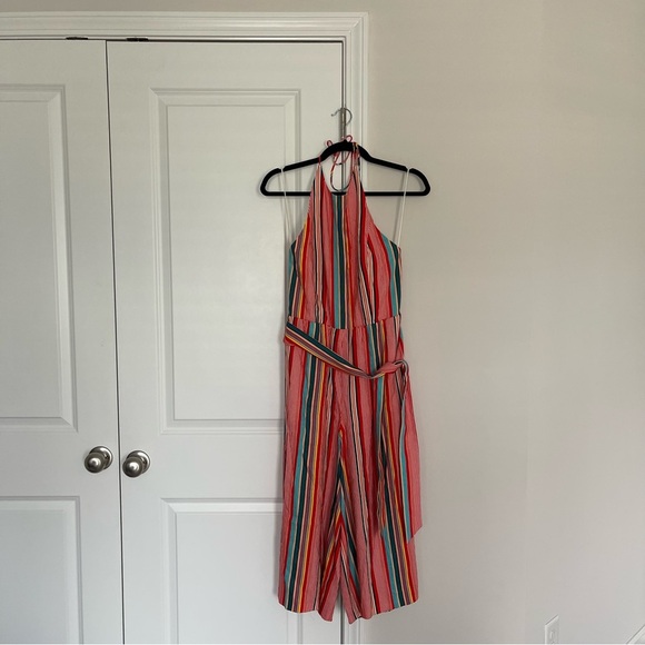 Alice + Olivia Lucie Cropped Wide leg Halter neck‎ Striped Jumpsuit - Picture 2 of 9
